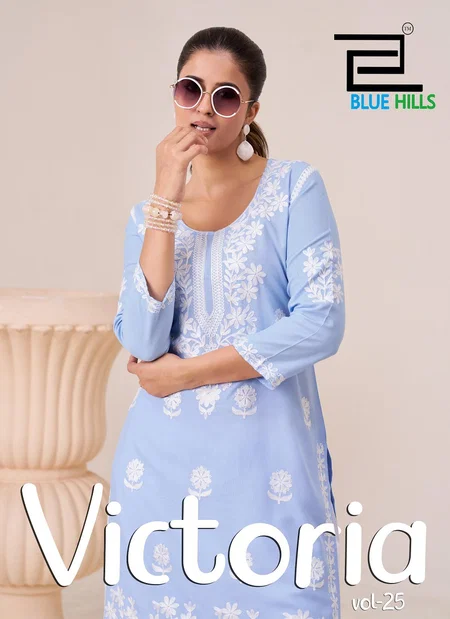Victoria Vol 25 By Blue Hills Rayon Thread Work Surat Kurti With Bottom Wholesale Market 